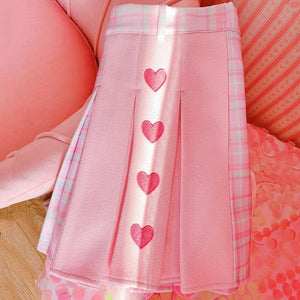 Sweet Love Cute Girl Pink Pleated Skirt MK15567 - KawaiiMoriStore
