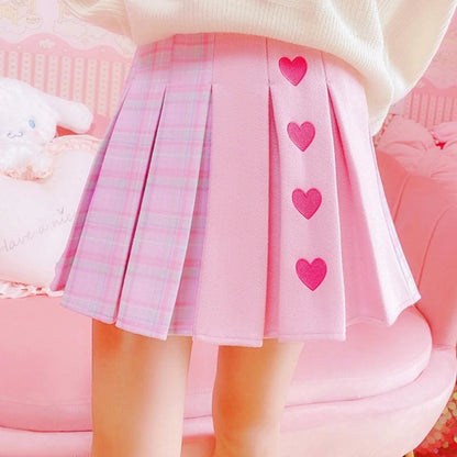 Sweet Love Cute Girl Pink Pleated Skirt MK15567 - KawaiiMoriStore