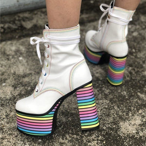 Sweet Mixed Colors Cross Lacing Platform High Heel Boots MK0797 - KawaiiMoriStore