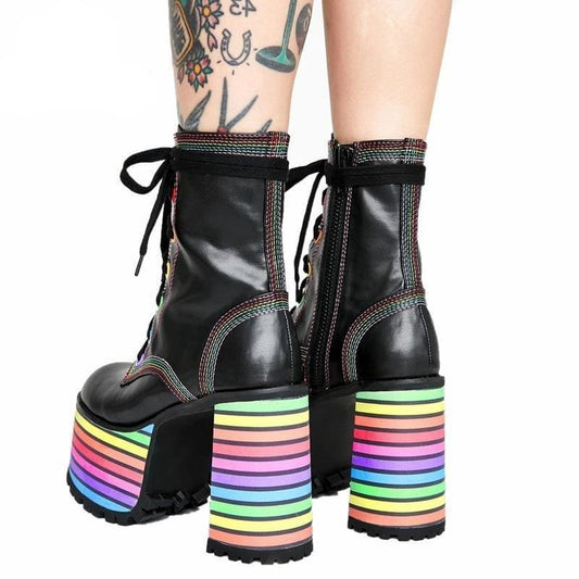 Sweet Mixed Colors Cross Lacing Platform High Heel Boots MK0797 - KawaiiMoriStore