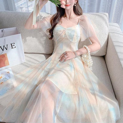 Sweet Pearls Blue Creamy Elegant Princess Sparkle Dress MM1606 - KawaiiMoriStore