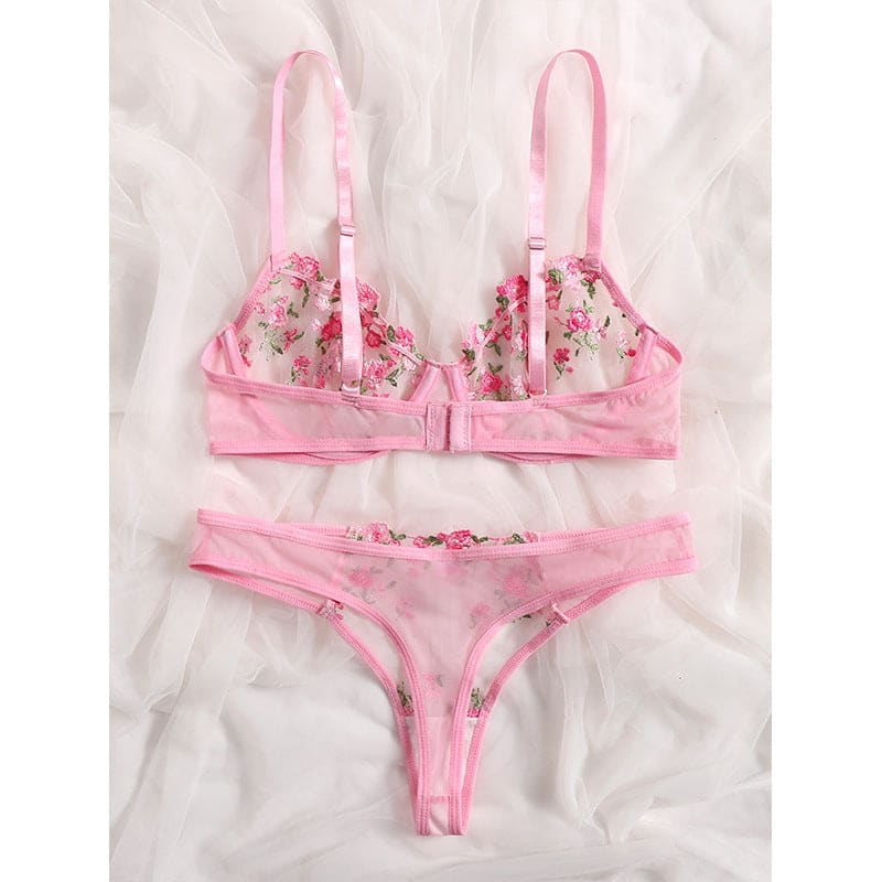 Sweet Pink Cute Floral Lingerie - Pink / S - Lingerie