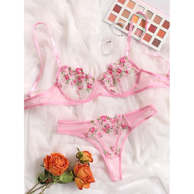 Sweet Pink Cute Floral Lingerie - Lingerie