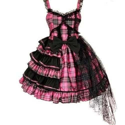 Sweet Plaided Bow Tie Halter Neck Lolita Dress Suit MM0650 - KawaiiMoriStore