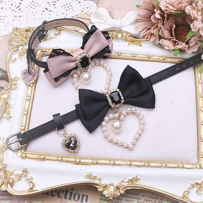 Sweet Princess Style Cute Pink Black Bow Heart Necklace