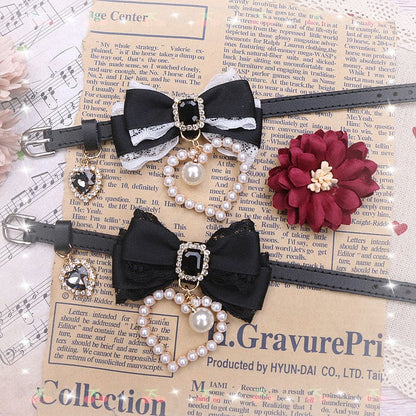 Sweet Princess Style Cute Pink Black Bow Heart Necklace