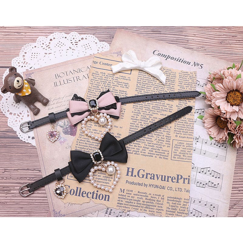 Sweet Princess Style Cute Pink Black Bow Heart Necklace