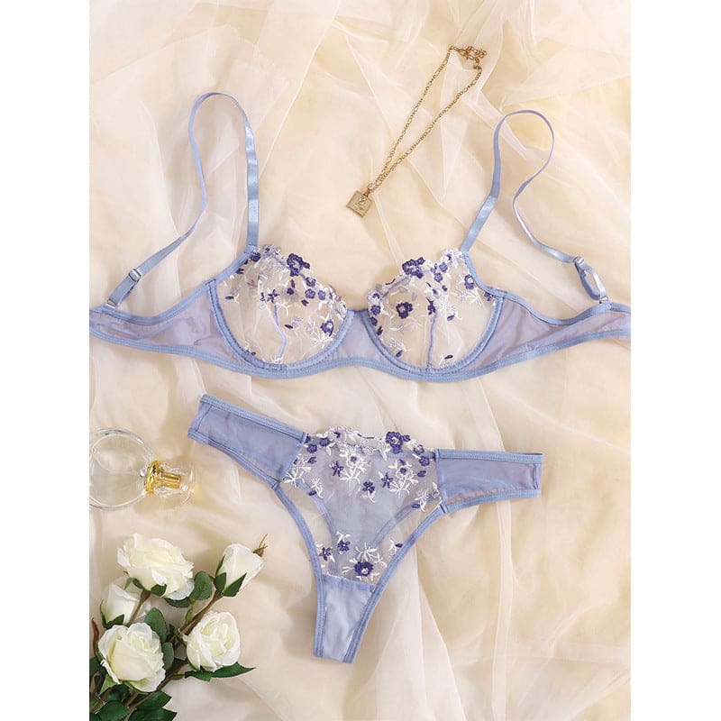 Sweet Purple Cute Floral Lingerie - Purple / S - lingerie