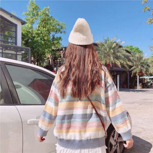 Sweet Rainbow Striped Knitted Sweater MM1094 - KawaiiMoriStore