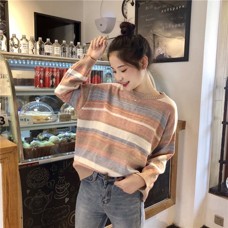 Sweet Rainbow Striped Knitted Sweater MM1094 - KawaiiMoriStore
