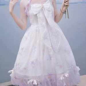 Sweet Star Printed Jsk Lolita Princess Dress Fairy Bow Tie Dress MK15953 - KawaiiMoriStore