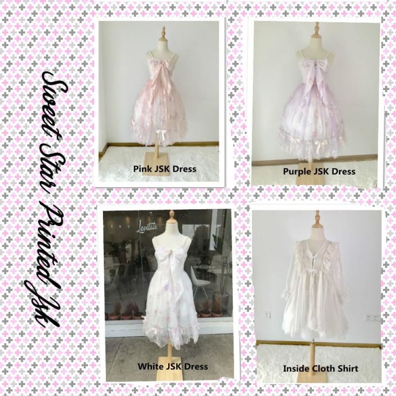 Sweet Star Printed Jsk Lolita Princess Dress Fairy Bow Tie Dress MK15953 - KawaiiMoriStore