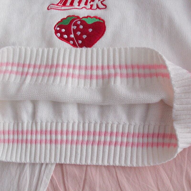 Sweet Strawberry Milk Turtleneck Pullover Sweater MK14838 - KawaiiMoriStore