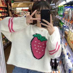 Sweet Strawberry Short Knit Jumper MK15288 - KawaiiMoriStore