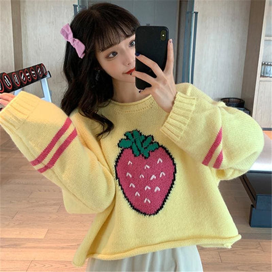 Sweet Strawberry Short Knit Jumper MK15288 - KawaiiMoriStore