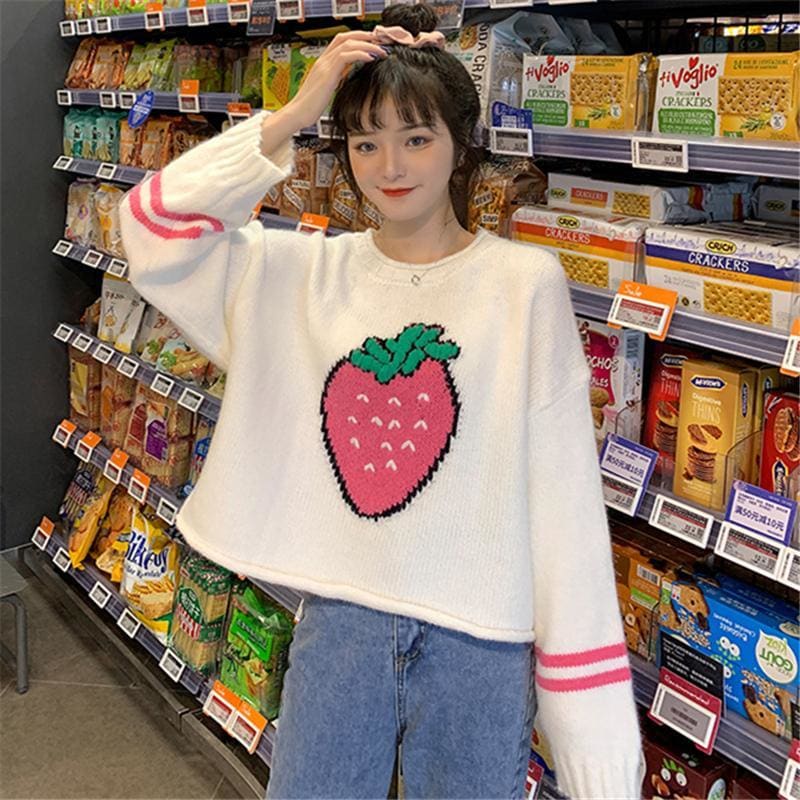 Sweet Strawberry Short Knit Jumper MK15288 - KawaiiMoriStore