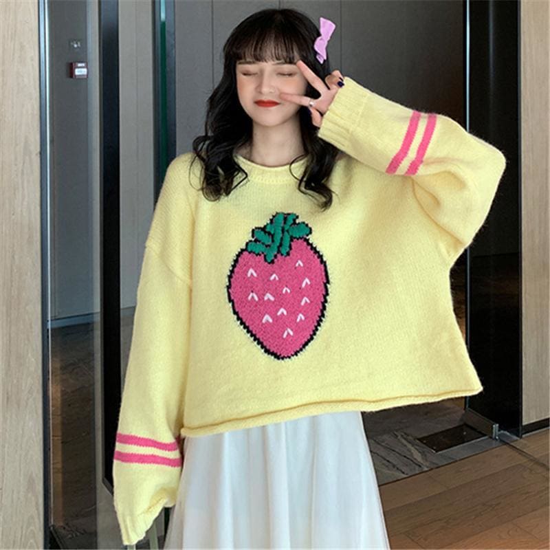 Sweet Strawberry Short Knit Jumper MK15288 - KawaiiMoriStore