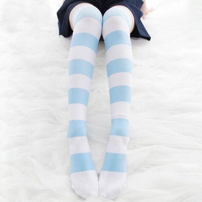 Sweet Striped Cat Paw Prints Over-the-knee Socks MK15329 - KawaiiMoriStore