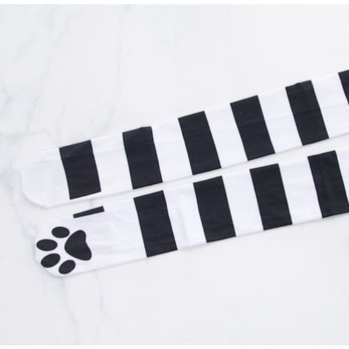 Sweet Striped Cat Paw Prints Over-the-knee Socks MK15329 - KawaiiMoriStore