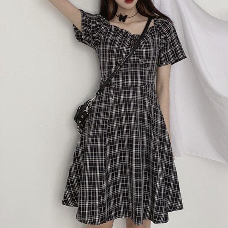 Sweet Summer Casual Plaid Long Dress MK16019 - KawaiiMoriStore