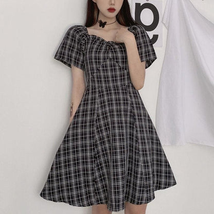 Sweet Summer Casual Plaid Long Dress MK16019 - KawaiiMoriStore