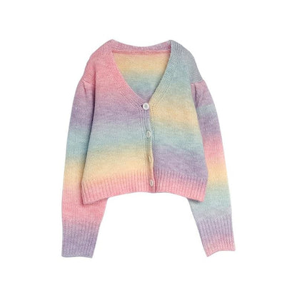 Sweet V-neck Rainbow Cardigans Sweater MK15382 - KawaiiMoriStore