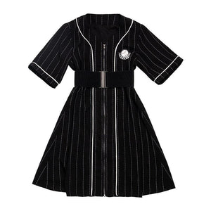 Sweet White/Black Lace Up White Long T-Shirt Stripe Black Dress Shorts MK15972 - KawaiiMoriStore