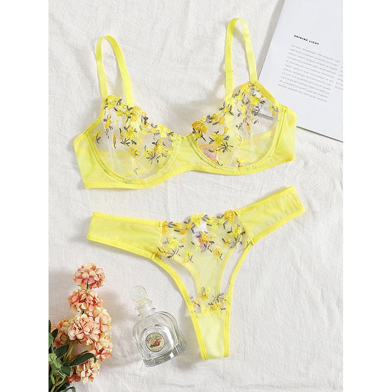 Sweet Yellow Cute Floral Lingerie - Yellow / S - lingerie