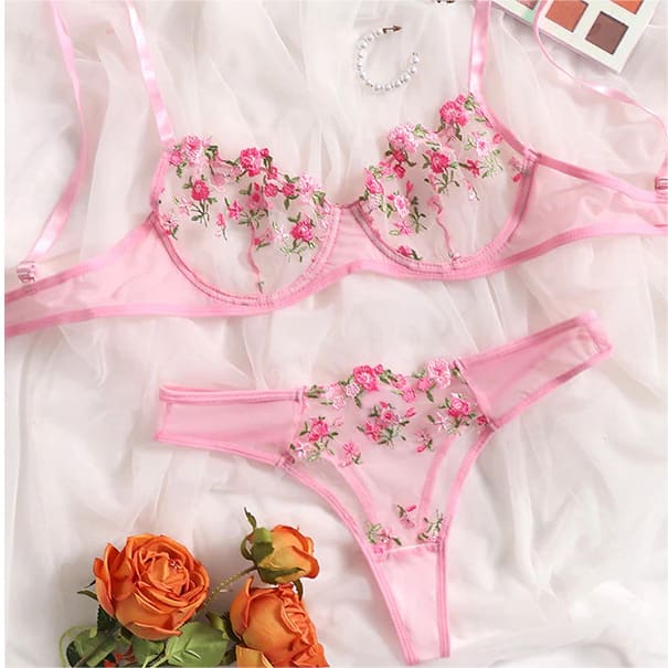 Sweet Yellow Cute Floral Lingerie - Pink / S - lingerie