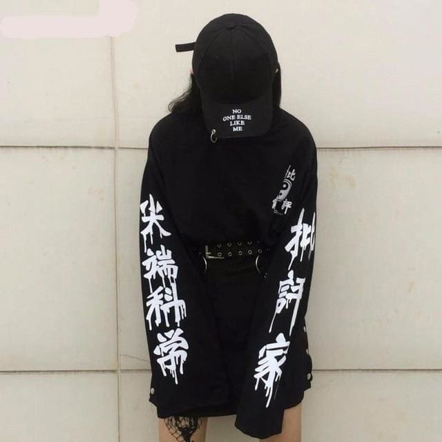 Technology Printed Punk Oversize Pullover MM0763 - KawaiiMoriStore