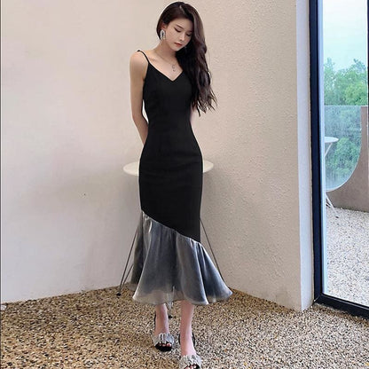 Temperament Splice Fishtail Midi Dress