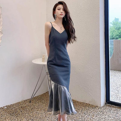 Temperament Splice Fishtail Midi Dress