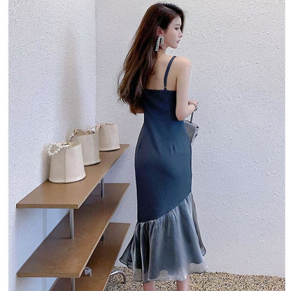 Temperament Splice Fishtail Midi Dress