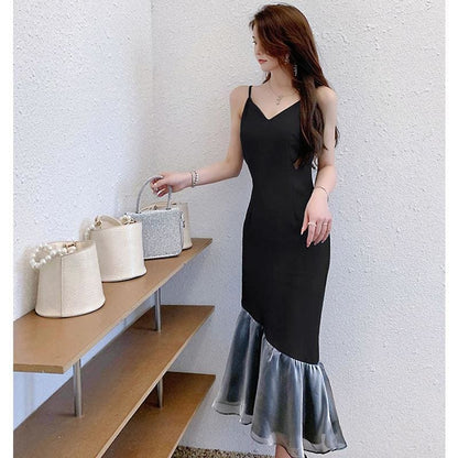 Temperament Splice Fishtail Midi Dress