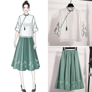 Traditional Ancient Style Blouse Embroidery Tops Skirt Suit MK15815 - KawaiiMoriStore