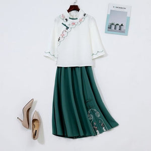 Traditional Ancient Style Blouse Embroidery Tops Skirt Suit MK15815 - KawaiiMoriStore