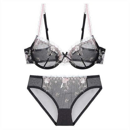 Transparent Sexy Floral Lace Bras And Panties Set MK15662 - KawaiiMoriStore