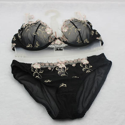 Transparent Sexy Floral Lace Bras And Panties Set MK15662 - KawaiiMoriStore