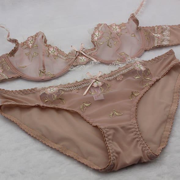 Transparent Sexy Floral Lace Bras And Panties Set MK15662 - KawaiiMoriStore