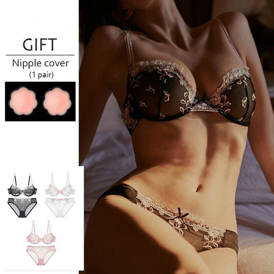 Transparent Sexy Floral Lace Bras And Panties Set MK15662 - KawaiiMoriStore