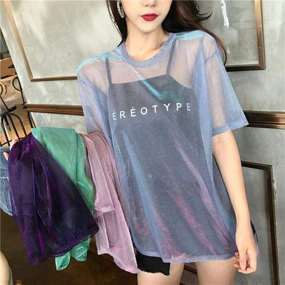 Sexy Transparent T-shirt+Short Sleeve Two Piece Set MK15027 - KawaiiMoriStore