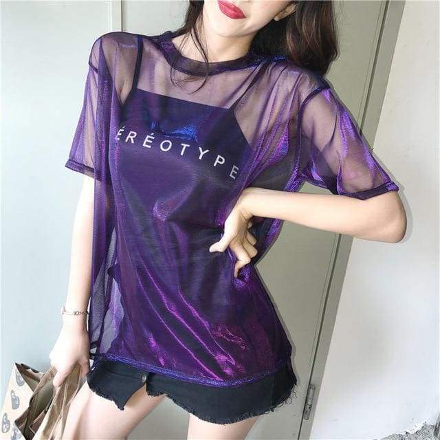 Sexy Transparent T-shirt+Short Sleeve Two Piece Set MK15027 - KawaiiMoriStore