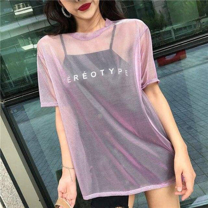 Sexy Transparent T-shirt+Short Sleeve Two Piece Set MK15027 - KawaiiMoriStore