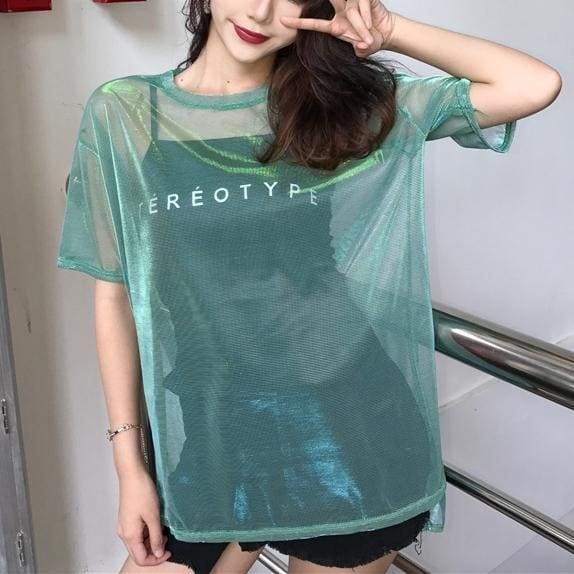 Sexy Transparent T-shirt+Short Sleeve Two Piece Set MK15027 - KawaiiMoriStore