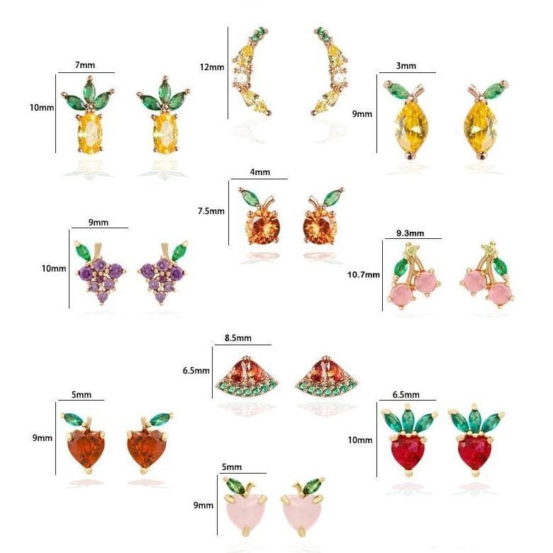 Trendy Simple Cute Color Rhinestones Tropical Fruit Stud Earrings MM0887 - KawaiiMoriStore