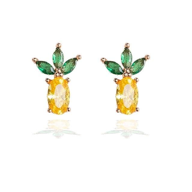 Trendy Simple Cute Color Rhinestones Tropical Fruit Stud Earrings MM0887 - KawaiiMoriStore