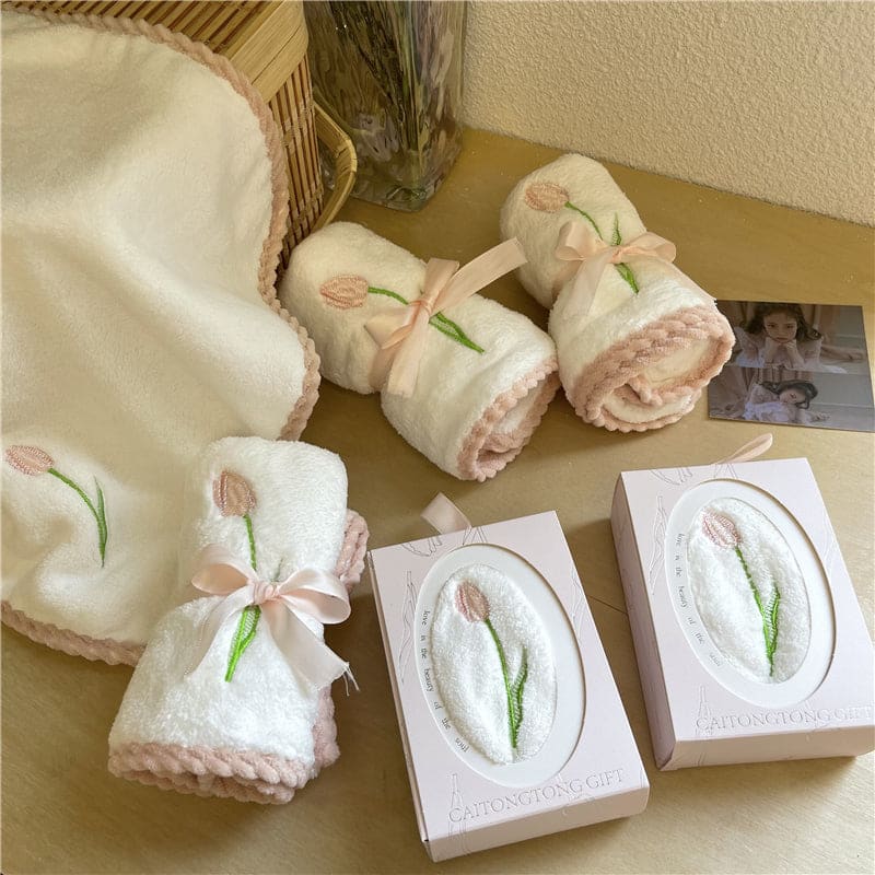 Tulip Embroidery Towel - towel