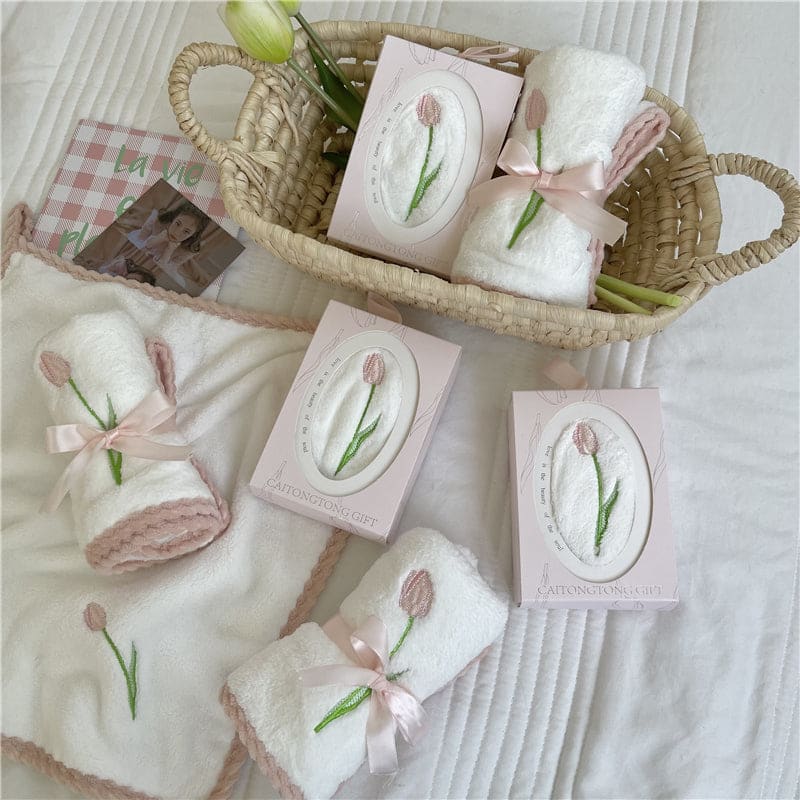 Tulip Embroidery Towel - towel