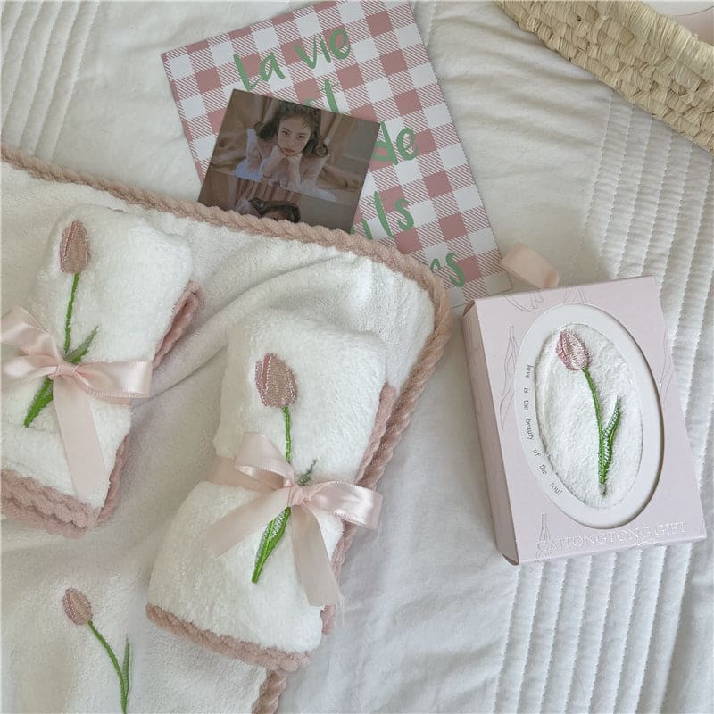 Tulip Embroidery Towel - towel