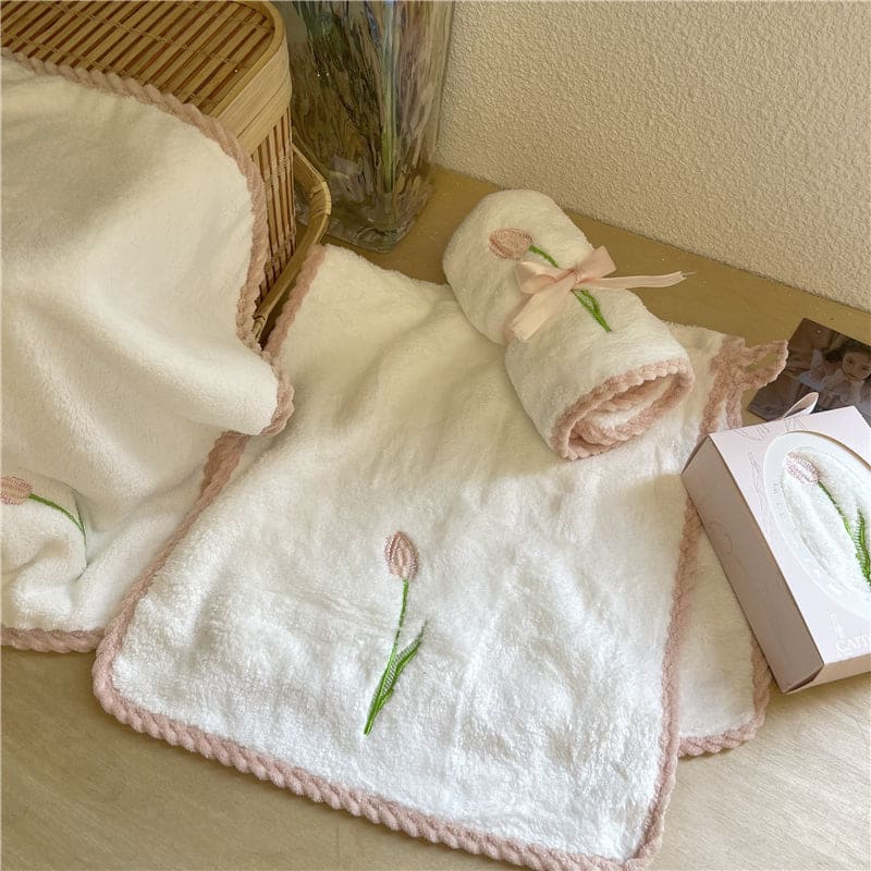 Tulip Embroidery Towel - towel